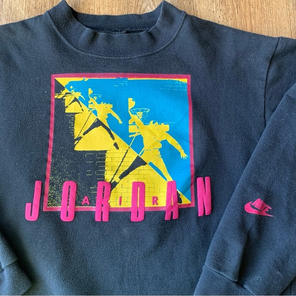 Vintage Nike Air Jordan Sweatshirt XS Black Crew Neck - Picture 3 of 4
